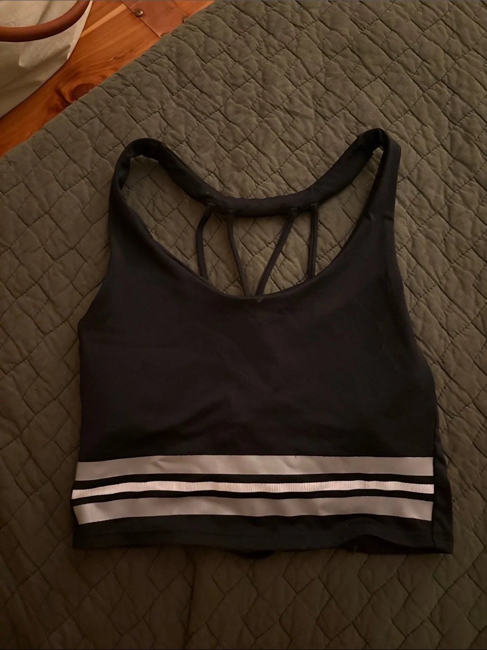 Black Strappy Sports Bralette with White Stripe Detail